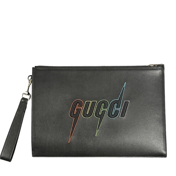 Authentic Gucci Blade Embroidered Leather Large clutch Wristlet Bag New - Picture 7 of 8